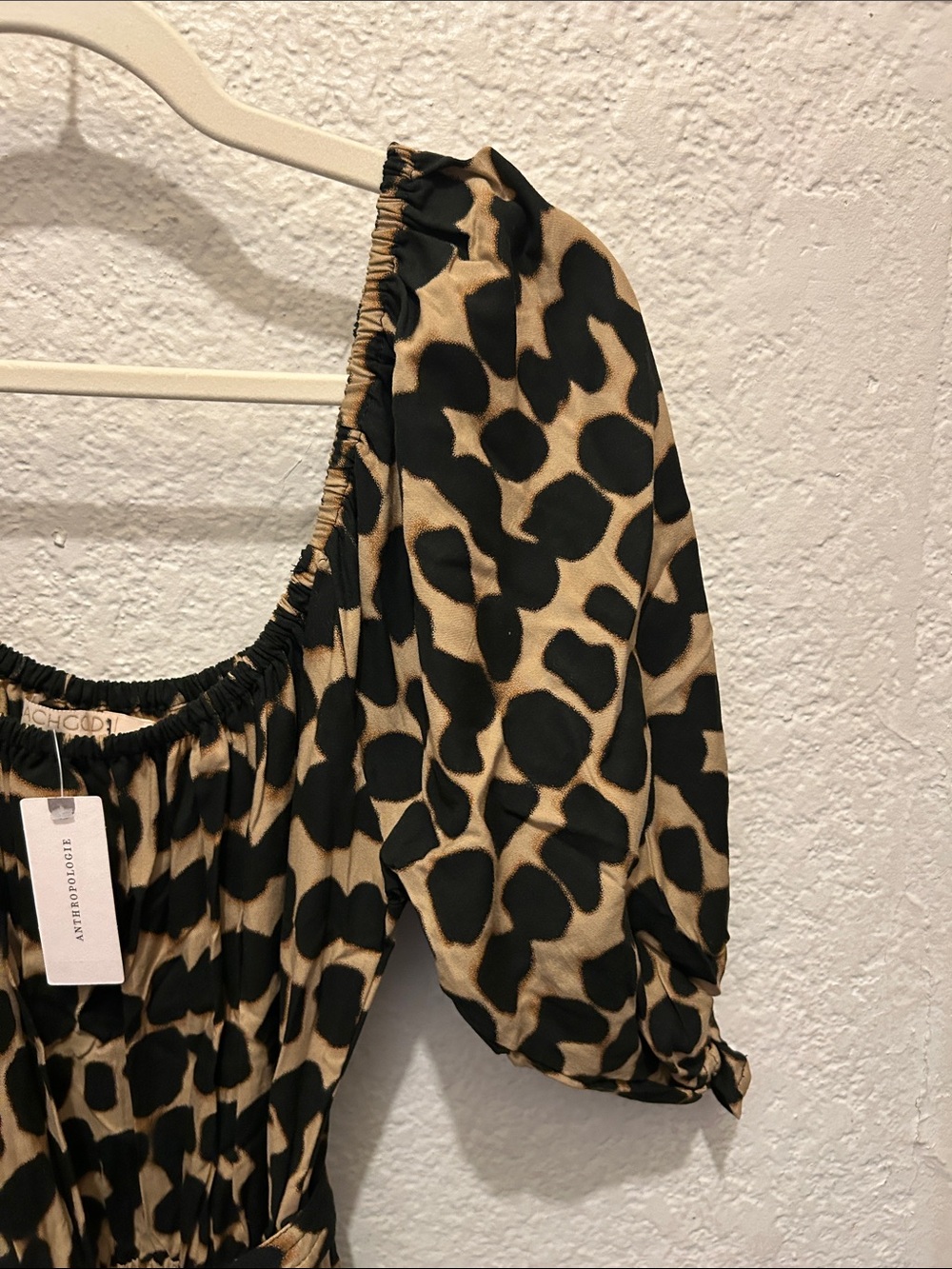 ⭐️ANTHROPOLOGIE ⭐️BEACHGOLD NWT Leopard-Print Puff Sleeve Mini Dress - Picture 7 of 11